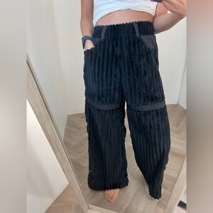 Somewhere nowhere S Black Textured Wide-Leg Pants
